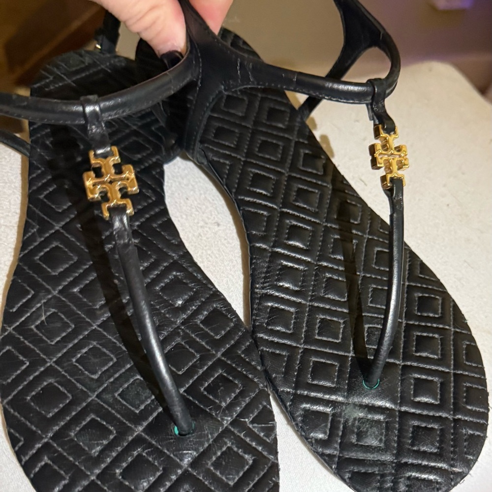 Tory Burch Black Sandals with Gold Accents